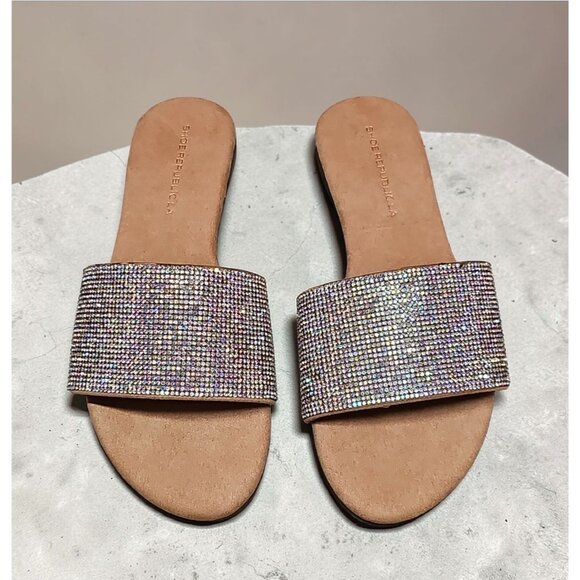 Rhinestone Embellished Slide Sandals Womens Sparkling Flat Slip-On Shoes - Picture 2 of 7